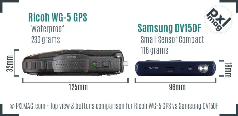Ricoh WG-5 GPS vs Samsung DV150F top view buttons comparison