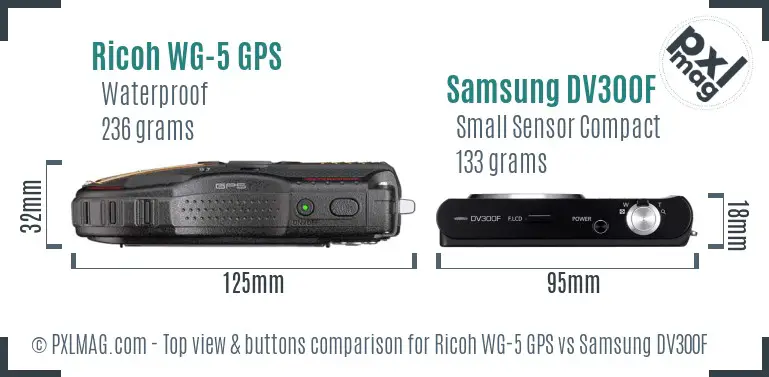 Ricoh WG-5 GPS vs Samsung DV300F top view buttons comparison