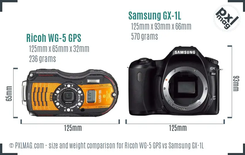 Ricoh WG-5 GPS vs Samsung GX-1L size comparison