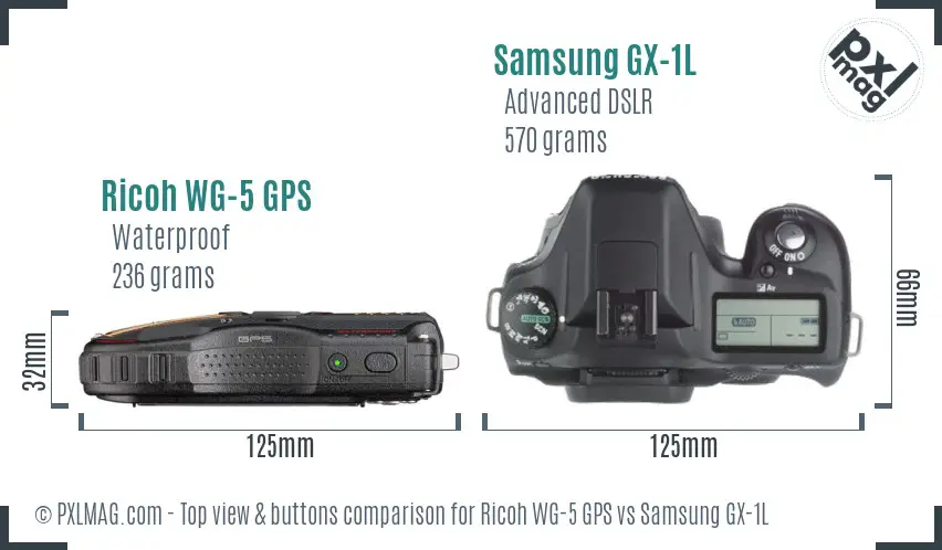 Ricoh WG-5 GPS vs Samsung GX-1L top view buttons comparison