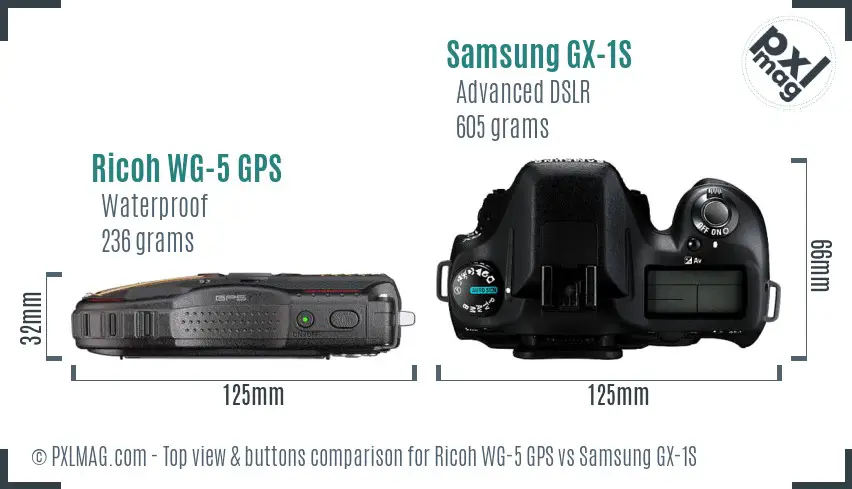 Ricoh WG-5 GPS vs Samsung GX-1S top view buttons comparison