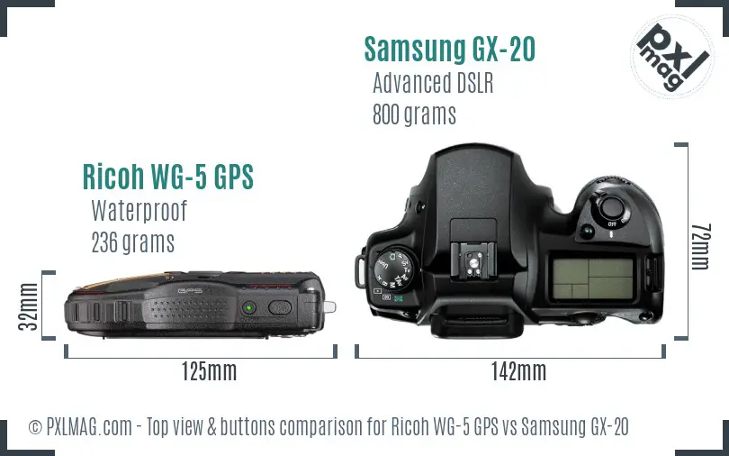 Ricoh WG-5 GPS vs Samsung GX-20 top view buttons comparison