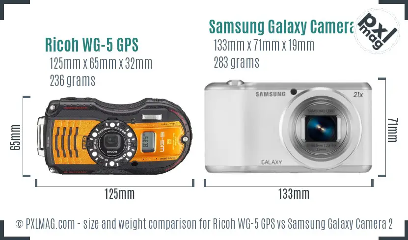 Ricoh WG-5 GPS vs Samsung Galaxy Camera 2 size comparison