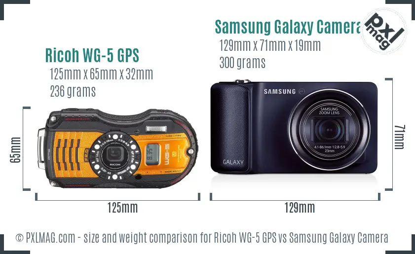 Ricoh WG-5 GPS vs Samsung Galaxy Camera size comparison