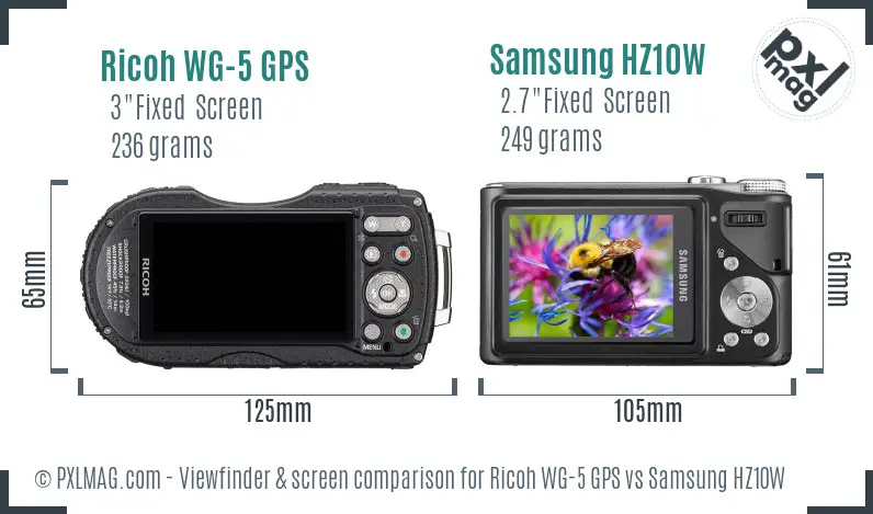 Ricoh WG-5 GPS vs Samsung HZ10W Screen and Viewfinder comparison