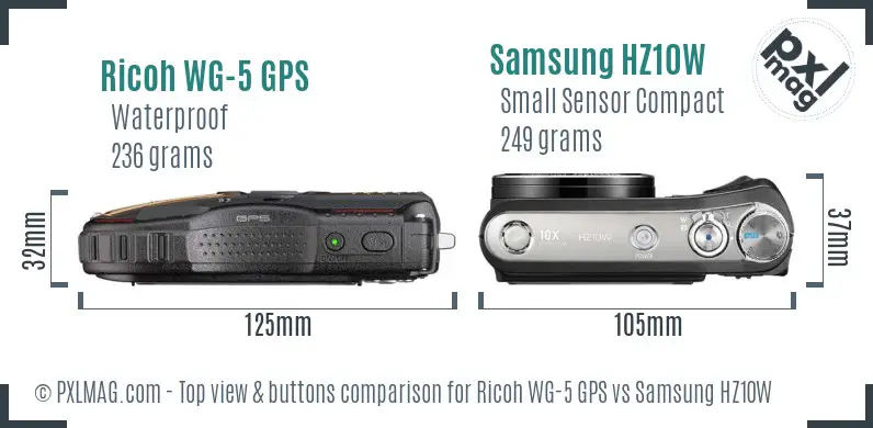 Ricoh WG-5 GPS vs Samsung HZ10W top view buttons comparison