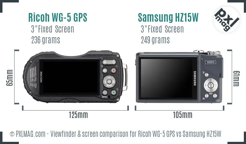 Ricoh WG-5 GPS vs Samsung HZ15W Screen and Viewfinder comparison