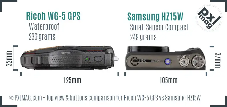 Ricoh WG-5 GPS vs Samsung HZ15W top view buttons comparison