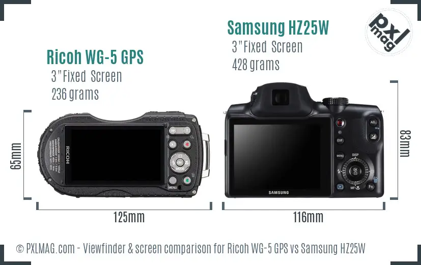 Ricoh WG-5 GPS vs Samsung HZ25W Screen and Viewfinder comparison