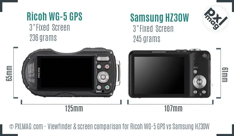 Ricoh WG-5 GPS vs Samsung HZ30W Screen and Viewfinder comparison