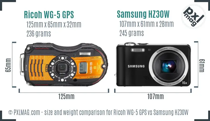 Ricoh WG-5 GPS vs Samsung HZ30W size comparison