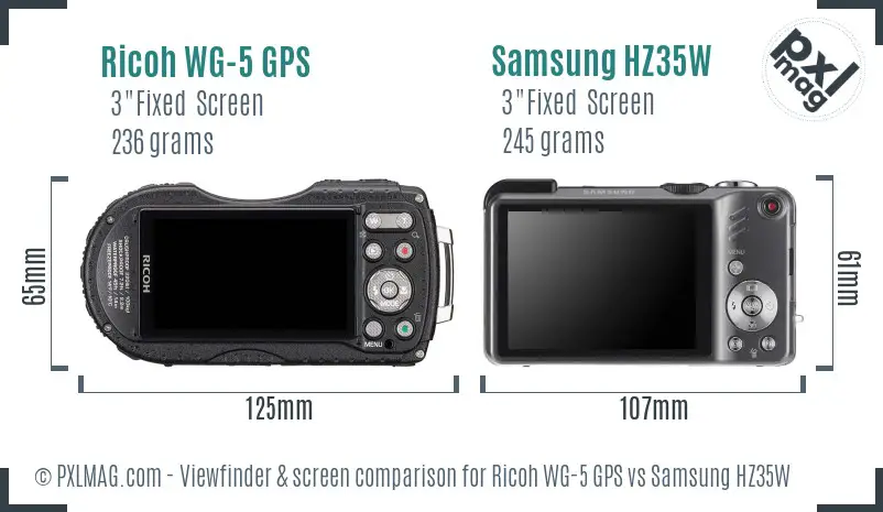 Ricoh WG-5 GPS vs Samsung HZ35W Screen and Viewfinder comparison