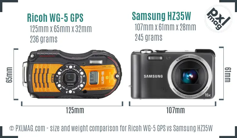 Ricoh WG-5 GPS vs Samsung HZ35W size comparison