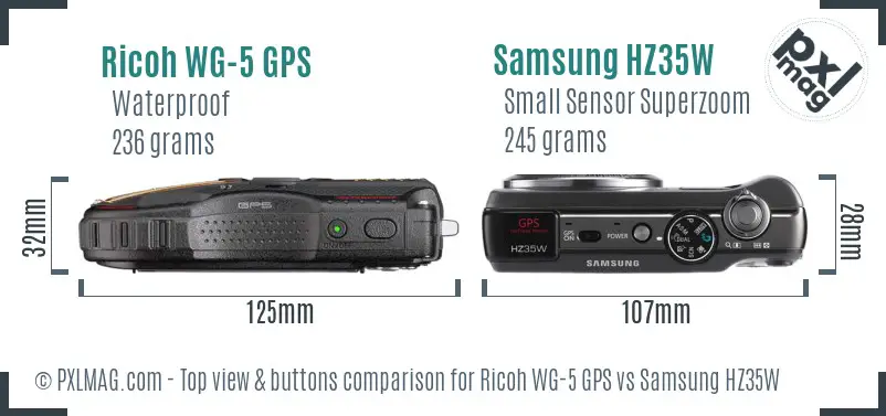Ricoh WG-5 GPS vs Samsung HZ35W top view buttons comparison