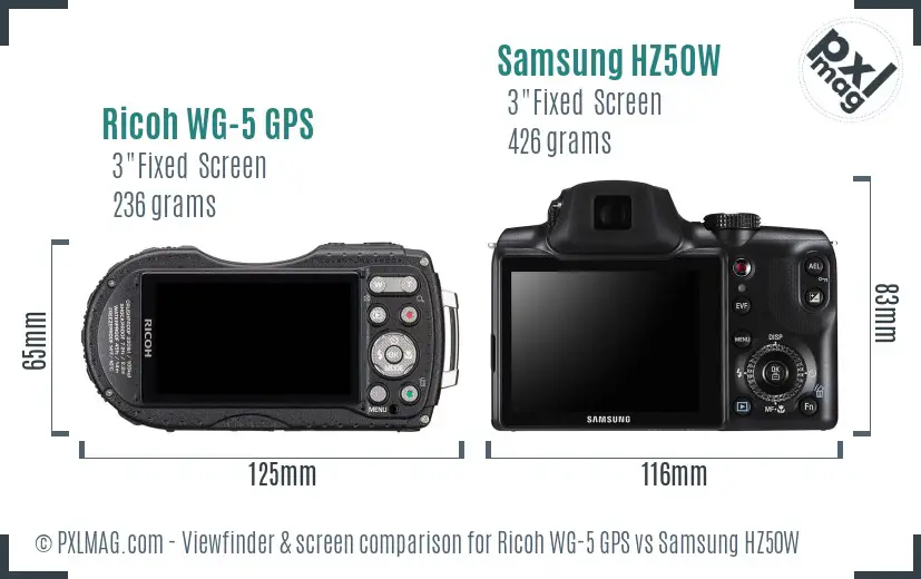 Ricoh WG-5 GPS vs Samsung HZ50W Screen and Viewfinder comparison