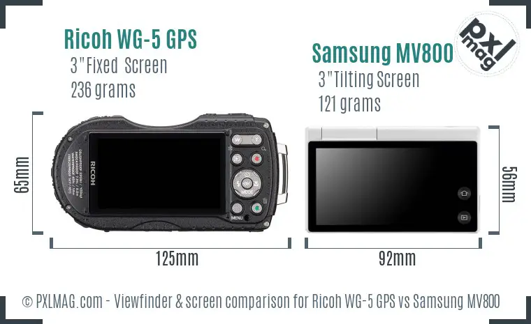 Ricoh WG-5 GPS vs Samsung MV800 Screen and Viewfinder comparison