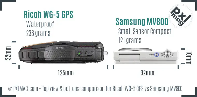 Ricoh WG-5 GPS vs Samsung MV800 top view buttons comparison