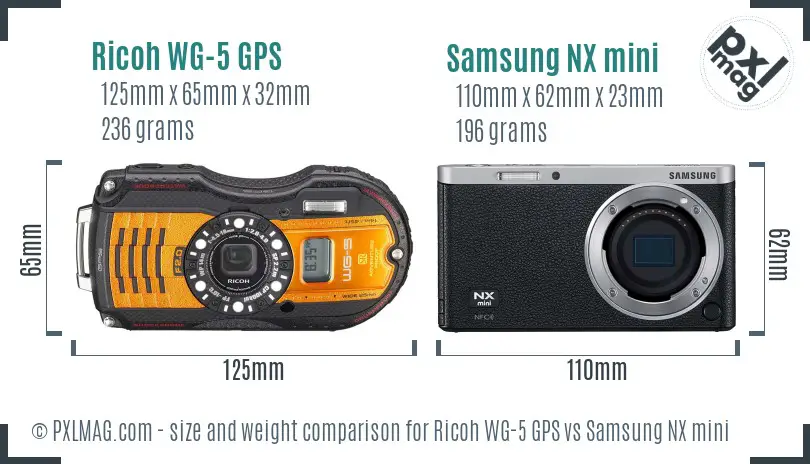 Ricoh WG-5 GPS vs Samsung NX mini size comparison