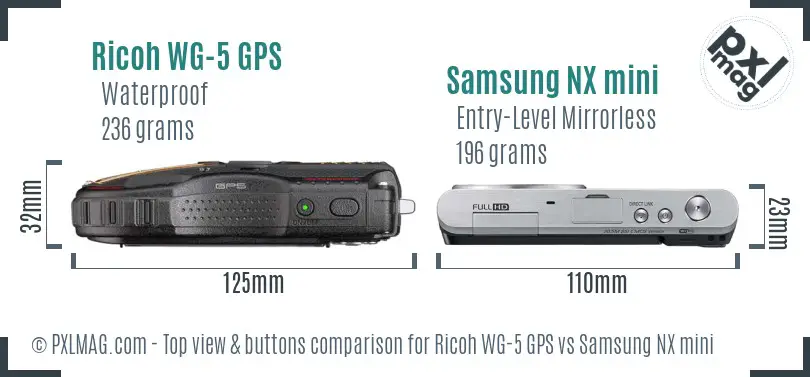 Ricoh WG-5 GPS vs Samsung NX mini top view buttons comparison