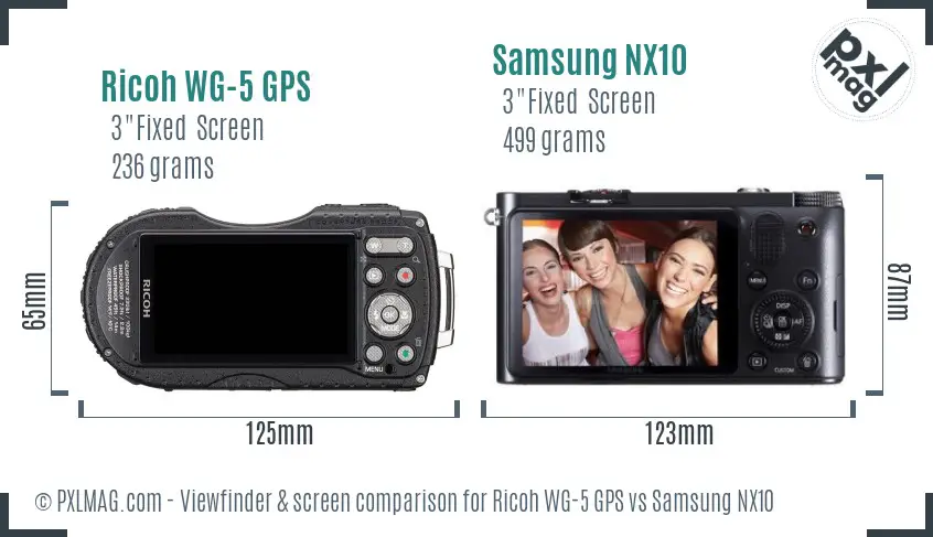 Ricoh WG-5 GPS vs Samsung NX10 Screen and Viewfinder comparison