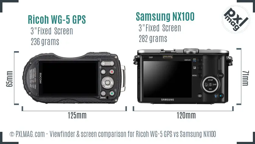 Ricoh WG-5 GPS vs Samsung NX100 Screen and Viewfinder comparison