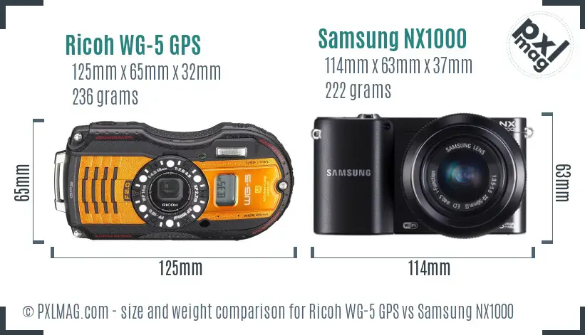 Ricoh WG-5 GPS vs Samsung NX1000 size comparison