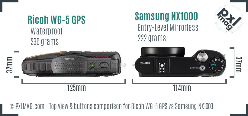 Ricoh WG-5 GPS vs Samsung NX1000 top view buttons comparison