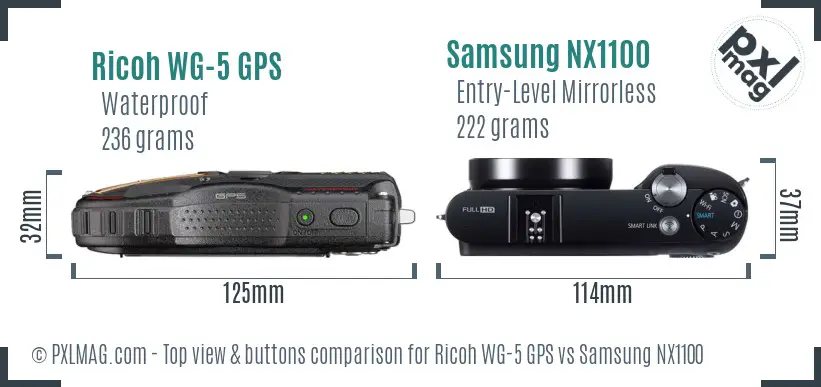 Ricoh WG-5 GPS vs Samsung NX1100 top view buttons comparison
