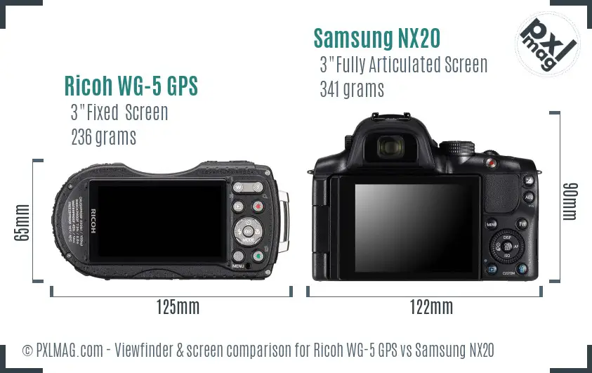 Ricoh WG-5 GPS vs Samsung NX20 Screen and Viewfinder comparison