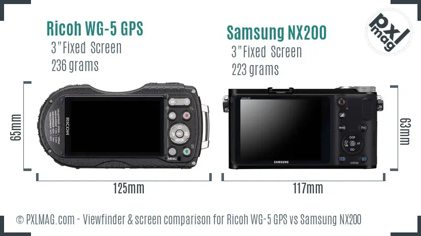 Ricoh WG-5 GPS vs Samsung NX200 Screen and Viewfinder comparison