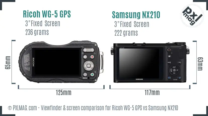 Ricoh WG-5 GPS vs Samsung NX210 Screen and Viewfinder comparison