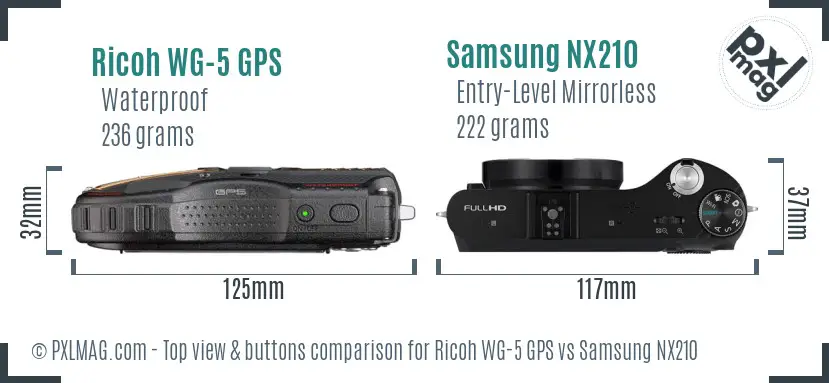 Ricoh WG-5 GPS vs Samsung NX210 top view buttons comparison
