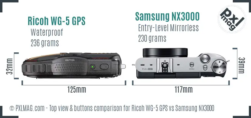 Ricoh WG-5 GPS vs Samsung NX3000 top view buttons comparison