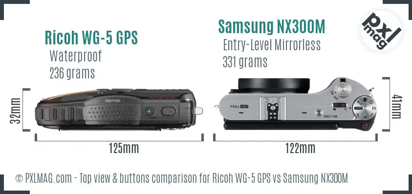 Ricoh WG-5 GPS vs Samsung NX300M top view buttons comparison