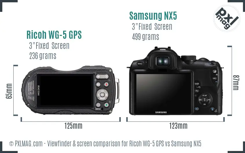 Ricoh WG-5 GPS vs Samsung NX5 Screen and Viewfinder comparison