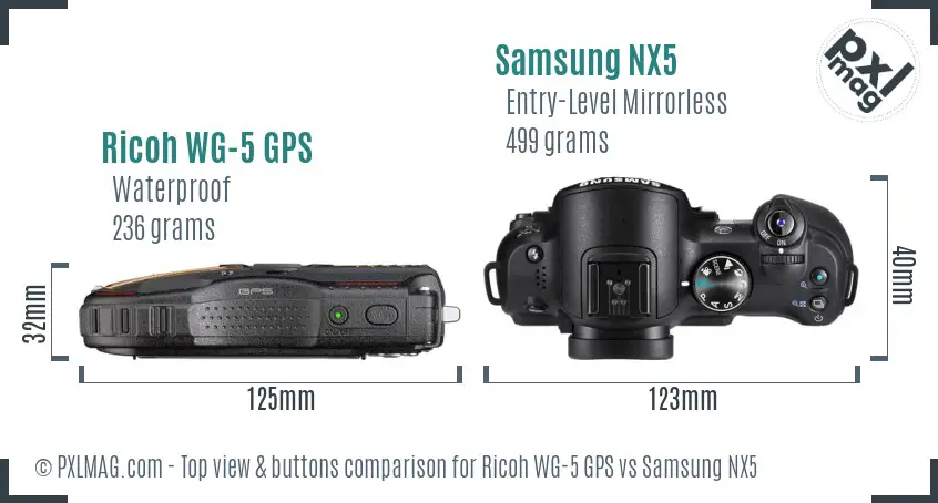 Ricoh WG-5 GPS vs Samsung NX5 top view buttons comparison