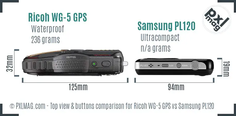 Ricoh WG-5 GPS vs Samsung PL120 top view buttons comparison