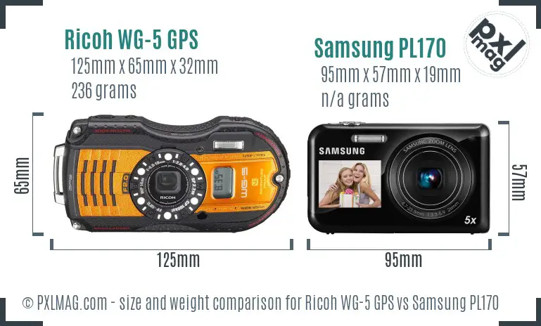 Ricoh WG-5 GPS vs Samsung PL170 size comparison