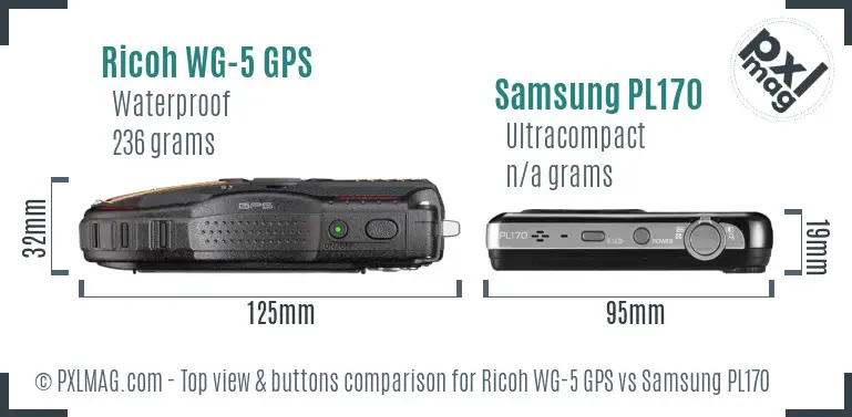 Ricoh WG-5 GPS vs Samsung PL170 top view buttons comparison