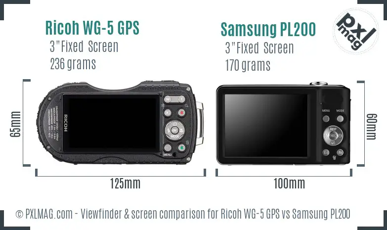 Ricoh WG-5 GPS vs Samsung PL200 Screen and Viewfinder comparison