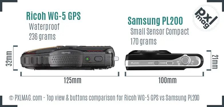 Ricoh WG-5 GPS vs Samsung PL200 top view buttons comparison