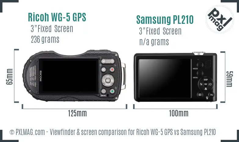 Ricoh WG-5 GPS vs Samsung PL210 Screen and Viewfinder comparison