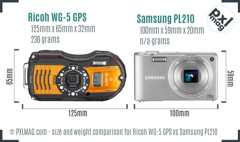 Ricoh WG-5 GPS vs Samsung PL210 size comparison