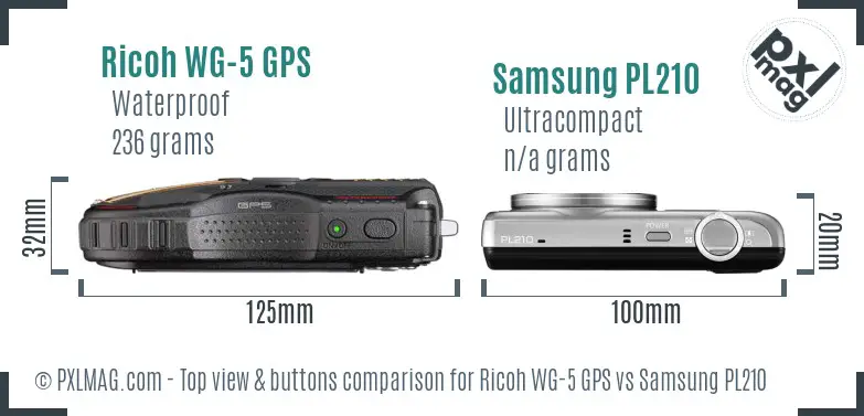 Ricoh WG-5 GPS vs Samsung PL210 top view buttons comparison Ricoh WG-5 GPS vs Samsung PL210 top view buttons comparison
