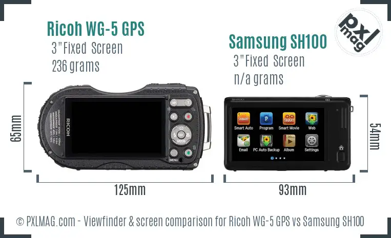 Ricoh WG-5 GPS vs Samsung SH100 Screen and Viewfinder comparison