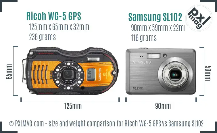 Ricoh WG-5 GPS vs Samsung SL102 size comparison