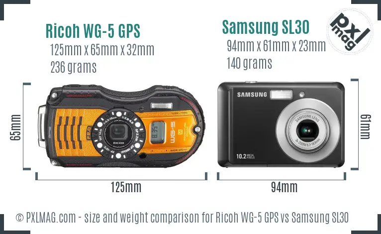 Ricoh WG-5 GPS vs Samsung SL30 size comparison