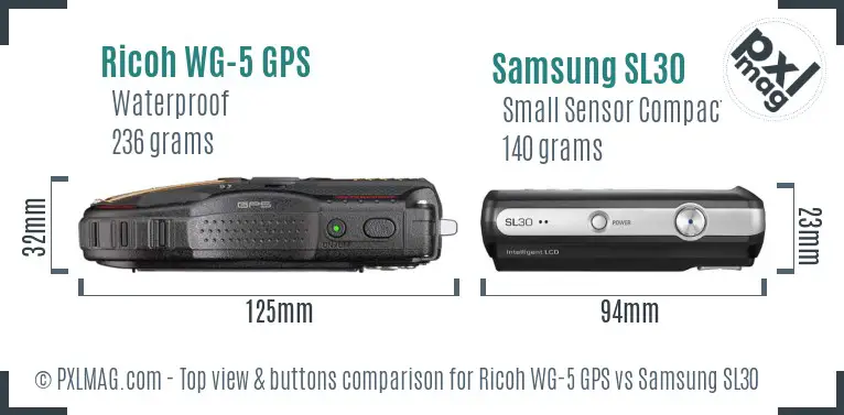 Ricoh WG-5 GPS vs Samsung SL30 top view buttons comparison