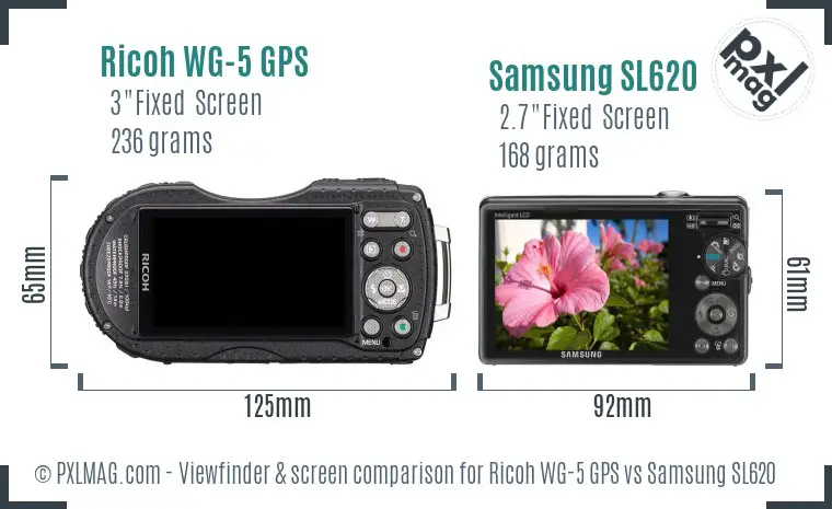 Ricoh WG-5 GPS vs Samsung SL620 Screen and Viewfinder comparison