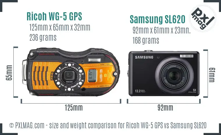 Ricoh WG-5 GPS vs Samsung SL620 size comparison